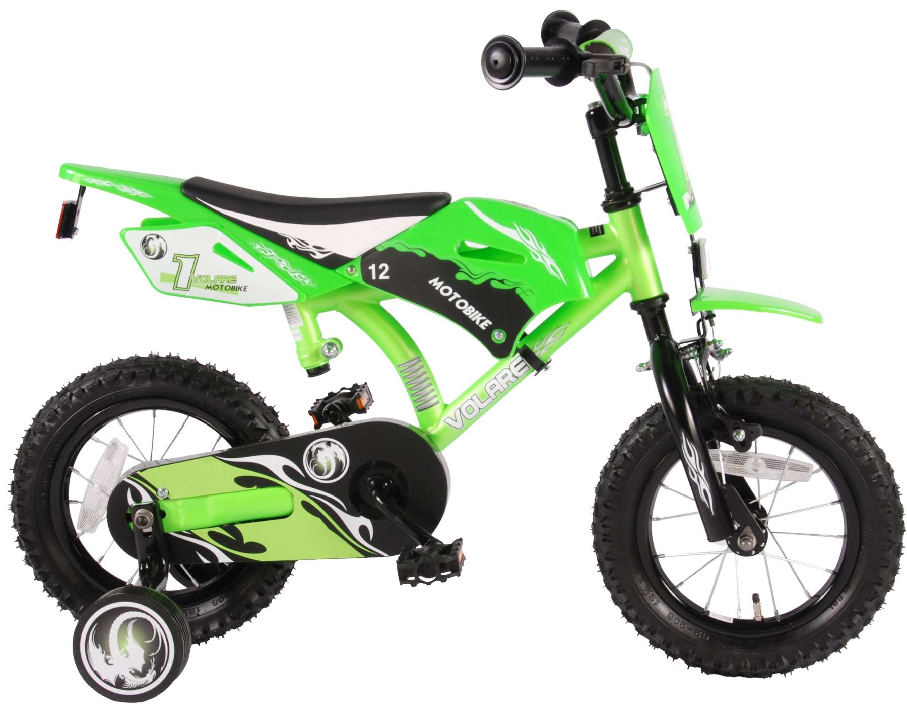 Vélo moto enfant Volare - garçon - 12 po - vert - assemblé à 95 %