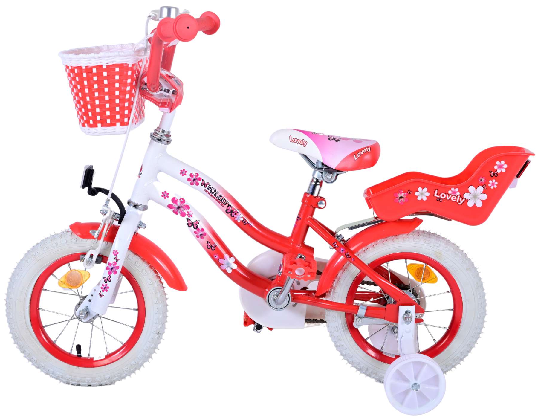 Vélo d'enfant Volare Lovely - Filles - 12 pouces - Rouge - 95% assemblé