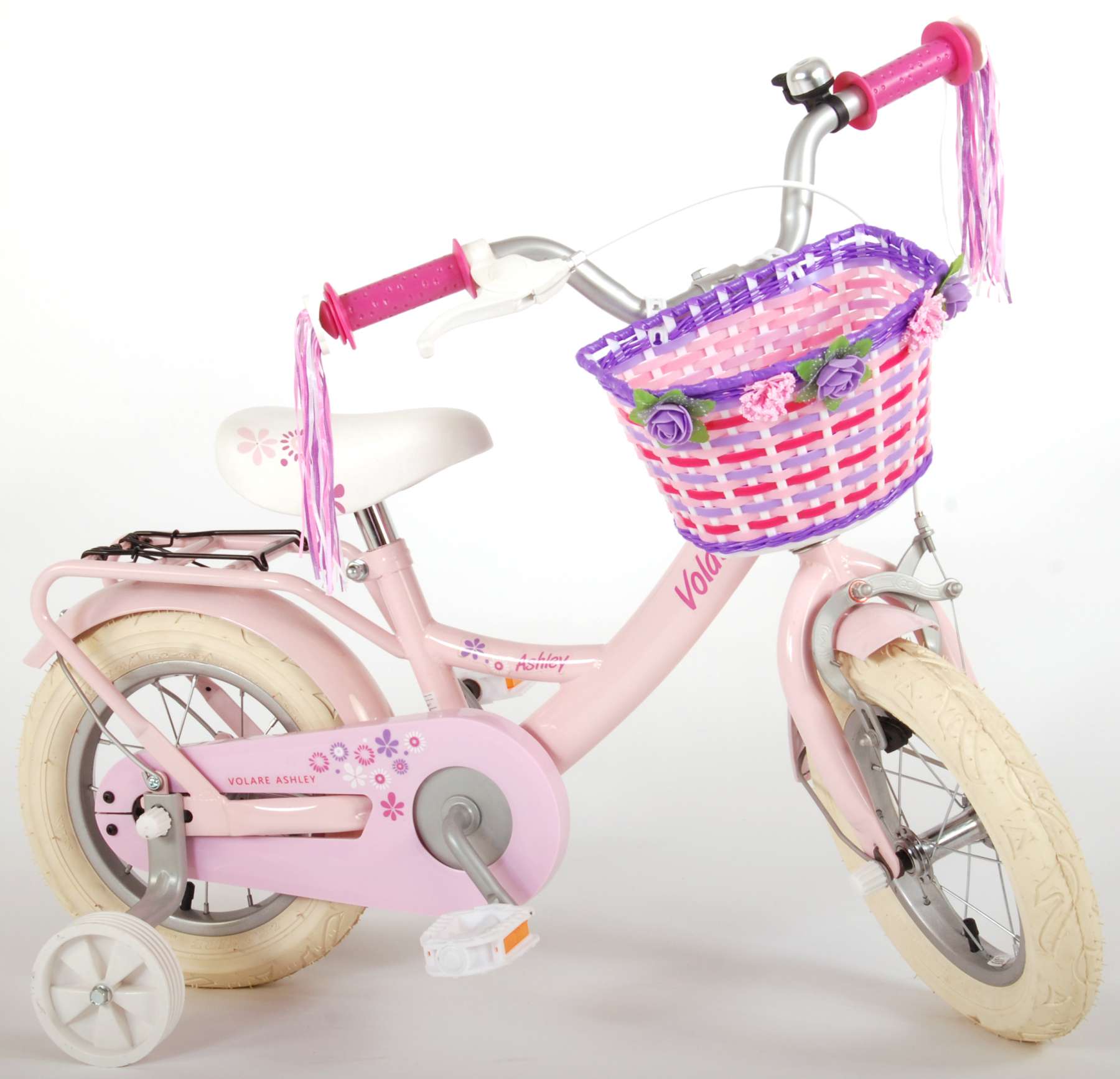 Vélo Enfant Fille Volare Ashley 12 Pouces Frein Avant sur Le Guidon et Arriére Rétropédalage Stabisateurs Rose 95% Assemblé 