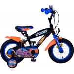Vélo Hot Wheels pour enfants - Garçons - 12 pouces - Noir Orange Bleu - Freins à deux mains