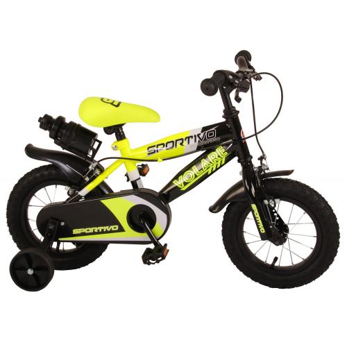 Vélo pour enfants Volare Sportivo - Garçons - 12 pouces - Jaune fluo noir - Freins à deux mains - 95% assemblé