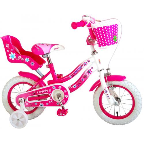 Vélo d'enfant Volare Lovely - Filles - 12 pouces - Rose Blanc - Deux freins à main