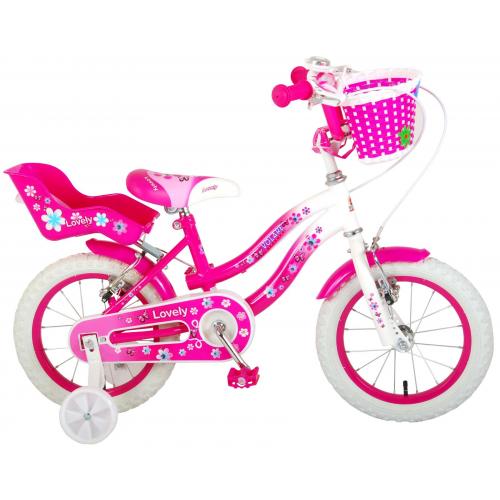 Vélo d'enfant Volare Lovely - Filles - 14 pouces - Rose Blanc - Deux freins à main - 95% assemblé