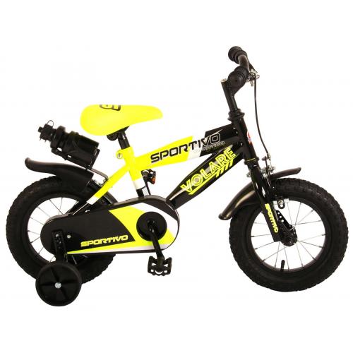 Vélo pour enfants Volare Sportivo - Garçons - 12 pouces - Jaune fluo noir - 95% assemblé