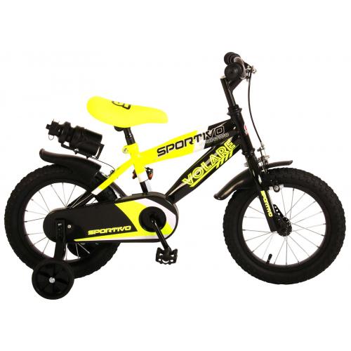Vélo pour enfants Volare Sportivo - Garçons - 14 pouces - Jaune fluo noir - 95% assemblé