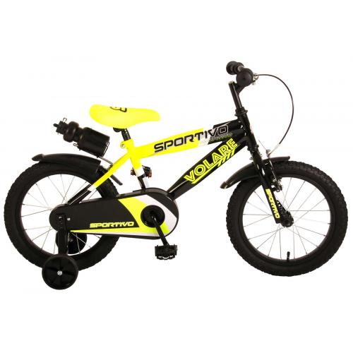 Vélo pour enfants Volare Sportivo - Garçons - 16 pouces - Jaune fluo noir - 95% assemblé