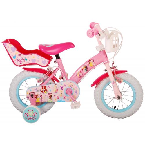 Vélo pour enfants Disney Princesse - Filles - 12 pouces - Rose - Siège de poupées - Deux freins à main