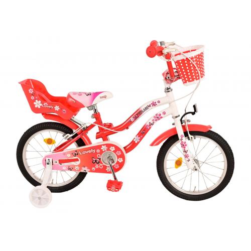 Vélo d'enfant Volare Lovely - Filles - 16 pouces - Rouge Blanc - Deux freins à main