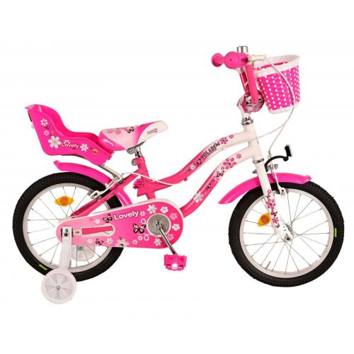 Vélo d'enfant Volare Lovely - Filles - 16 pouces - Rose Blanc - Deux freins à main