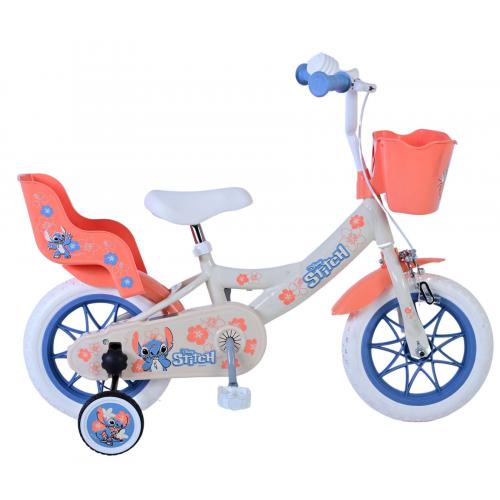 Vélo enfant Disney Stitch - Filles - 12 pouces - Crème - Corail - Bleu