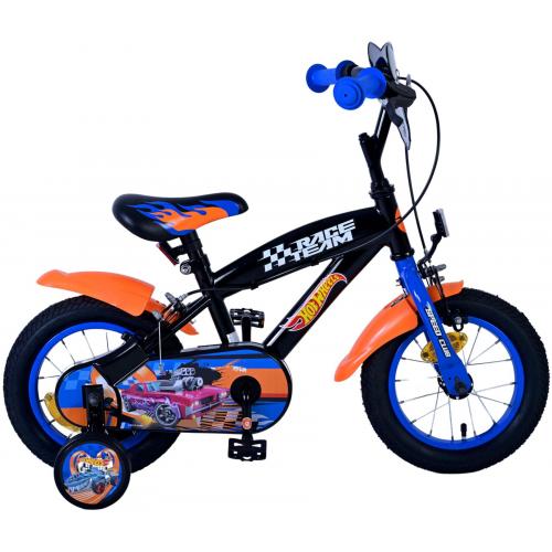 Vélo Hot Wheels pour enfants - Garçons - 12 pouces - Noir Orange Bleu - Freins à deux mains