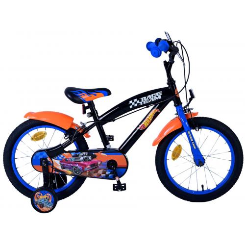 Vélo Hot Wheels pour enfants - Garçons - 16 pouces - Noir Orange Bleu - Freins à deux mains