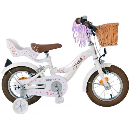 Vélo enfant Volare Blossom - Filles - 12 pouces - Blanc - Freins à deux mains