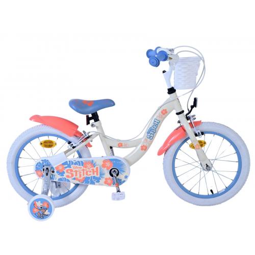 Disney Stitch Kinderfiets - Meisjes - 16 inch - Crème Koraal Blauw - Twee handremmen