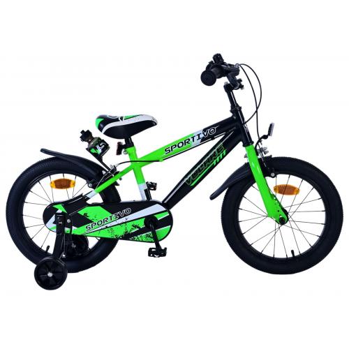 Volare Sportivo Kinderfiets - Jongens - 16 inch - Groen Zwart - Twee Handremmen