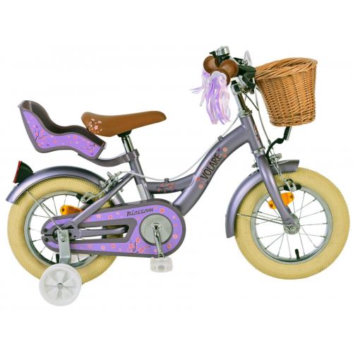 Vélo enfant Volare Blossom - Filles - 12 pouces - Violet - Freins à deux mains