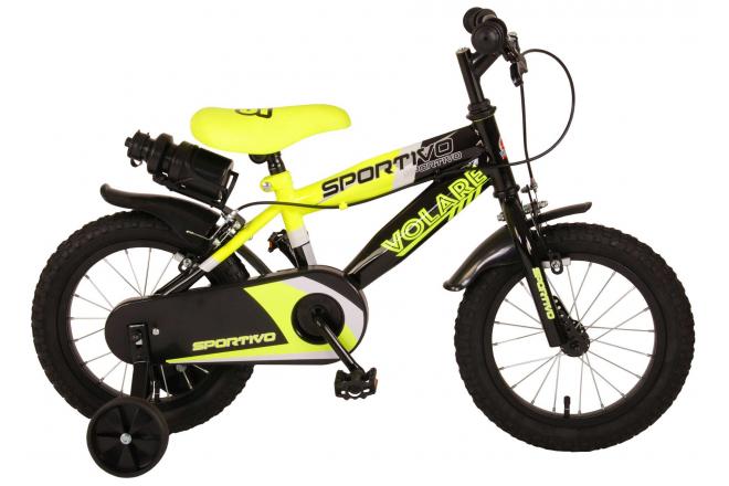 Vélo pour enfants Volare Sportivo - Garçons - 14 pouces - Jaune fluo noir - Freins à deux mains - 95% assemblé