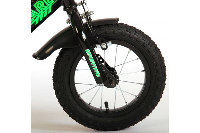 Vélo pour enfants Volare Sportivo - Garçons - 12 pouces - Vert fluo noir - 95% assemblé