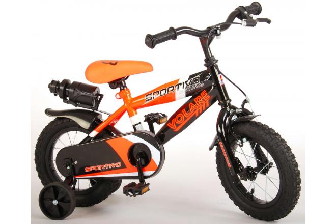 Vélo pour enfants Volare Sportivo - Garçons - 12 pouces - Orange fluo noir - 95% assemblé