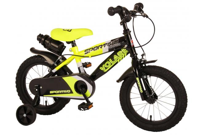 Vélo pour enfants Volare Sportivo - Garçons - 14 pouces - Jaune fluo noir - Freins à deux mains - 95% assemblé