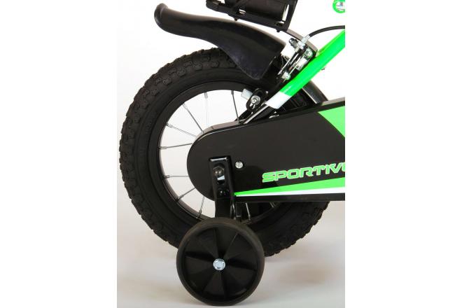 Vélo pour enfants Volare Sportivo - Garçons - 12 pouces - Vert fluo noir - Freins à deux mains - 95% assemblé