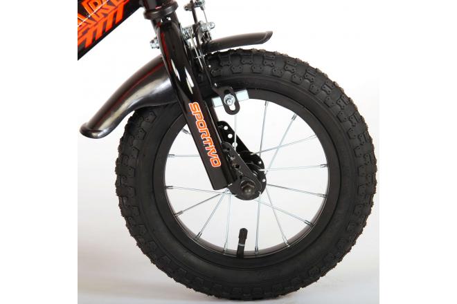 Vélo pour enfants Volare Sportivo - Garçons - 12 pouces - Orange fluo noir - Freins à deux mains - 95% assemblé