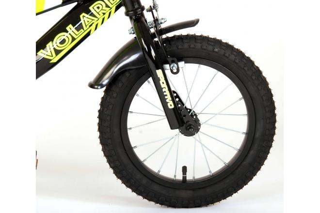 Vélo pour enfants Volare Sportivo - Garçons - 14 pouces - Jaune fluo noir - Freins à deux mains - 95% assemblé