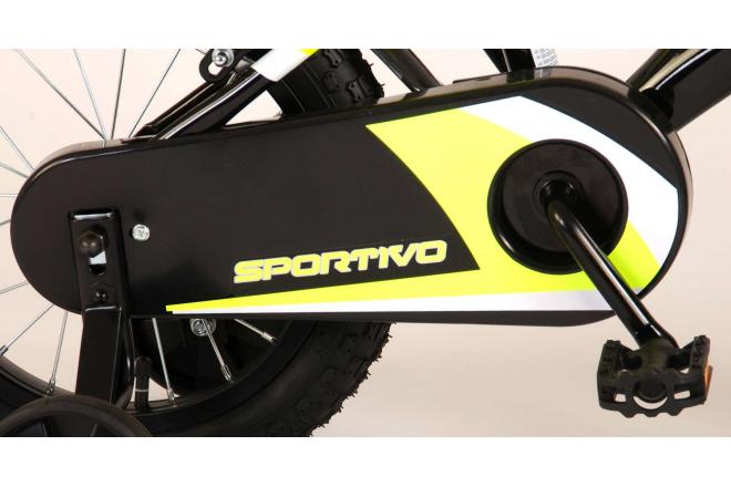 Vélo pour enfants Volare Sportivo - Garçons - 14 pouces - Jaune fluo noir - Freins à deux mains - 95% assemblé