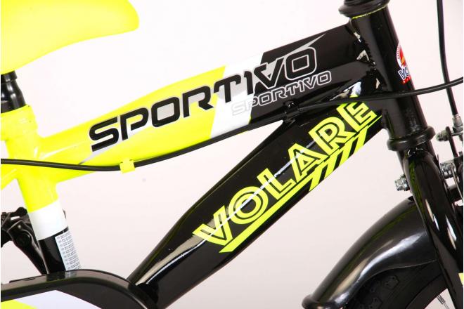 Vélo pour enfants Volare Sportivo - Garçons - 14 pouces - Jaune fluo noir - Freins à deux mains - 95% assemblé