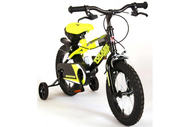 Vélo pour enfants Volare Sportivo - Garçons - 14 pouces - Jaune fluo noir - Freins à deux mains - 95% assemblé