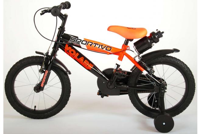 Vélo pour enfants Volare Sportivo - Garçons - 16 pouces - Orange fluo noir - Freins à deux mains - 95% assemblé