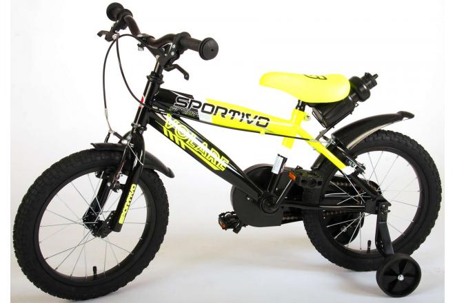 Vélo pour enfants Volare Sportivo - Garçons - 16 pouces - Jaune fluo noir - Freins à deux mains - 95% assemblé