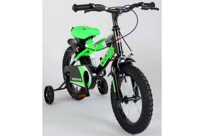 Vélo pour enfants Volare Sportivo - Garçons - 14 pouces - Vert fluo noir - Freins à deux mains - 95% assemblé