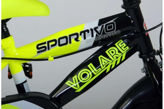Vélo pour enfants Volare Sportivo - Garçons - 12 pouces - Jaune fluo noir - Freins à deux mains - 95% assemblé