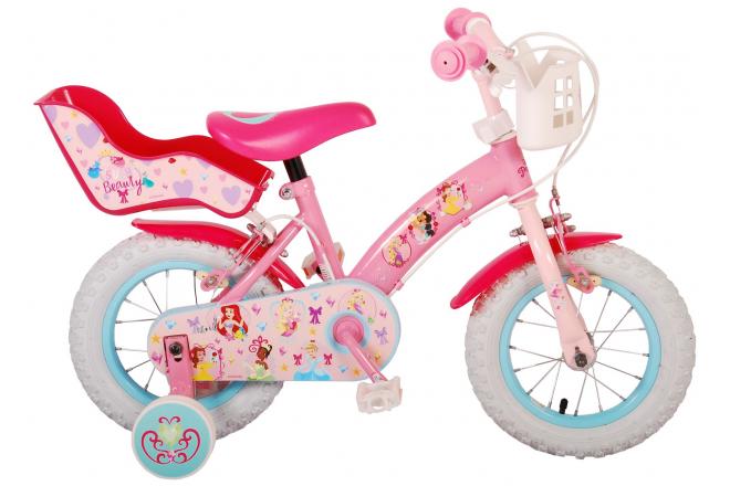 Vélo pour enfants Disney Princesse - Filles - 12 pouces - Rose - Siège de poupées - Deux freins à main