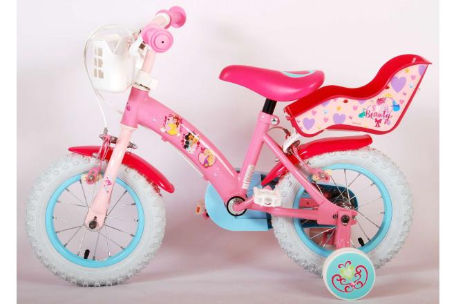 Vélo pour enfants Disney Princesse - Filles - 12 pouces - Rose - Siège de poupées - Deux freins à main