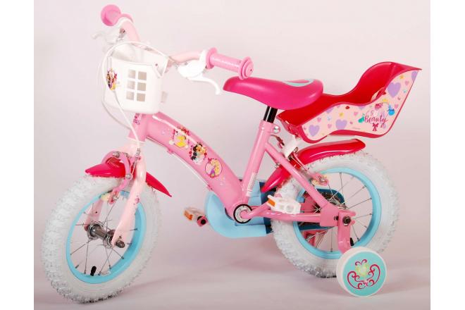 Vélo pour enfants Disney Princesse - Filles - 12 pouces - Rose - Siège de poupées - Deux freins à main