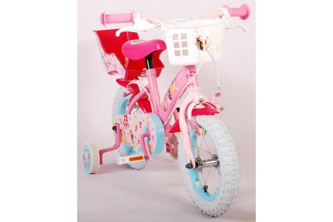 Vélo pour enfants Disney Princesse - Filles - 12 pouces - Rose - Siège de poupées - Deux freins à main