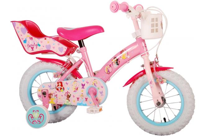 Vélo pour enfants Disney Princesse - Filles - 12 pouces - Rose - Siège de poupées - Deux freins à main