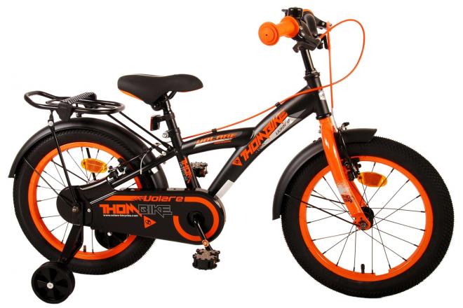 Volare Thombike Vélo pour enfants - Garçons - 16 pouces - Noir Orange - Freins à deux mains