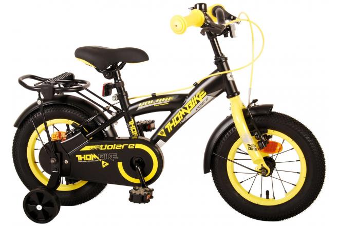 Volare Thombike Vélo pour enfants - Garçons - 12 pouces - Noir Jaune - Freins à deux mains