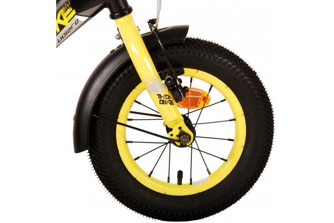 Volare Thombike Vélo pour enfants - Garçons - 12 pouces - Noir Jaune - Freins à deux mains