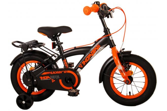 Volare Thombike Vélo pour enfants - Garçons - 12 pouces - Noir Orange - Freins à deux mains