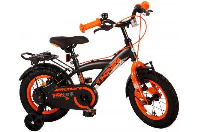 Volare Thombike Vélo pour enfants - Garçons - 12 pouces - Noir Orange - Freins à deux mains