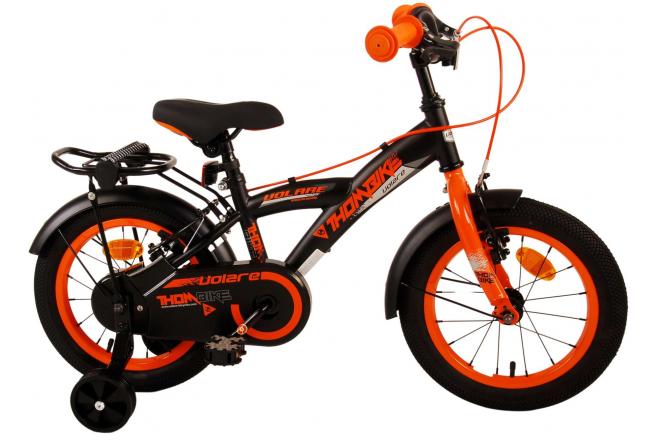 Volare Thombike Vélo pour enfants - Garçons - 14 pouces - Noir Orange - Freins à deux mains