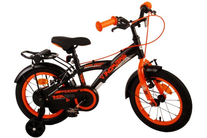 Volare Thombike Vélo pour enfants - Garçons - 14 pouces - Noir Orange - Freins à deux mains