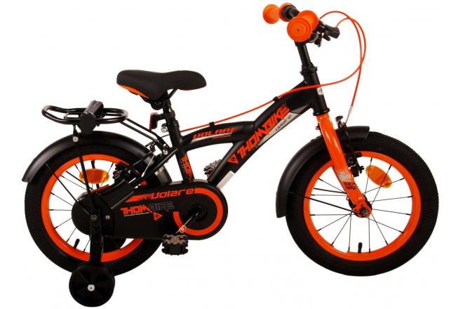 Volare Thombike Vélo pour enfants - Garçons - 14 pouces - Noir Orange - Freins à deux mains