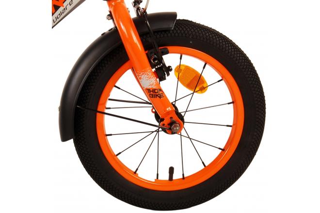 Volare Thombike Vélo pour enfants - Garçons - 14 pouces - Noir Orange - Freins à deux mains