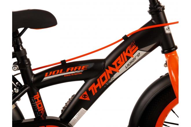 Volare Thombike Vélo pour enfants - Garçons - 14 pouces - Noir Orange - Freins à deux mains