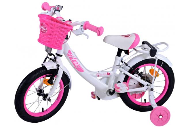 Vélo pour enfants Volare Ashley - Filles - 14 pouces - Blanc - Freins à deux mains